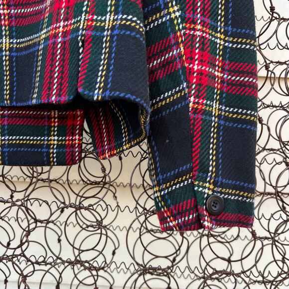 VTG 80s Requirements Red Black Holiday Christmas Plaid Crop Wool Blend Blazer 12 - Picture 6 of 9